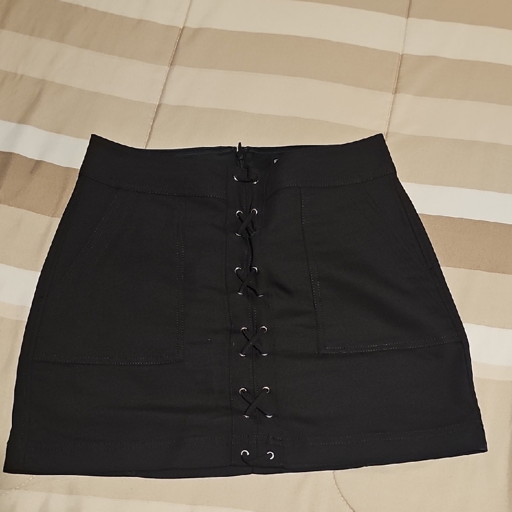 Express Black Lace-Up Mini Skirt